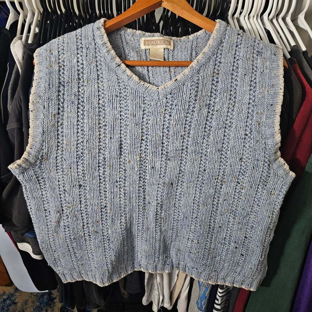 Maurices Blue Knit V Neck Space Dye Sweater Vest Size Large Wool